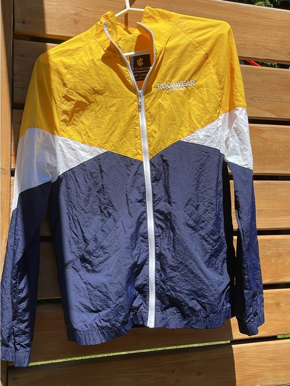 Rocawear Yellow White Navy Colorblock Windbreaker Jacket - Zip Front